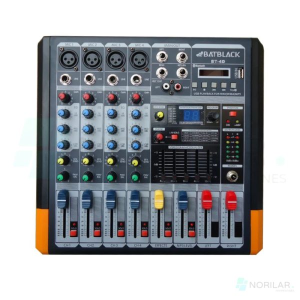CONSOLA AMPLIFICADA BATBLACK 600W 4 CANALES CON PHANTOM C USB MP3 BT BT 4D2 2