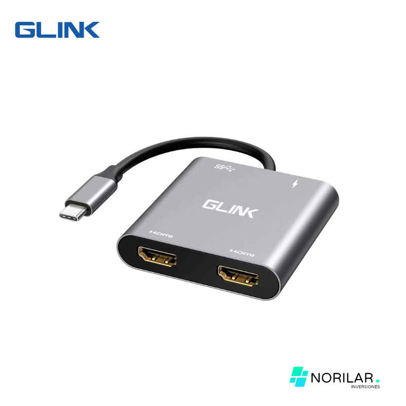 ADAPTADOR USB-C A 2 HDMI 4K USB 3.0 PD872 4K@60Hz GLINK GP-GL049